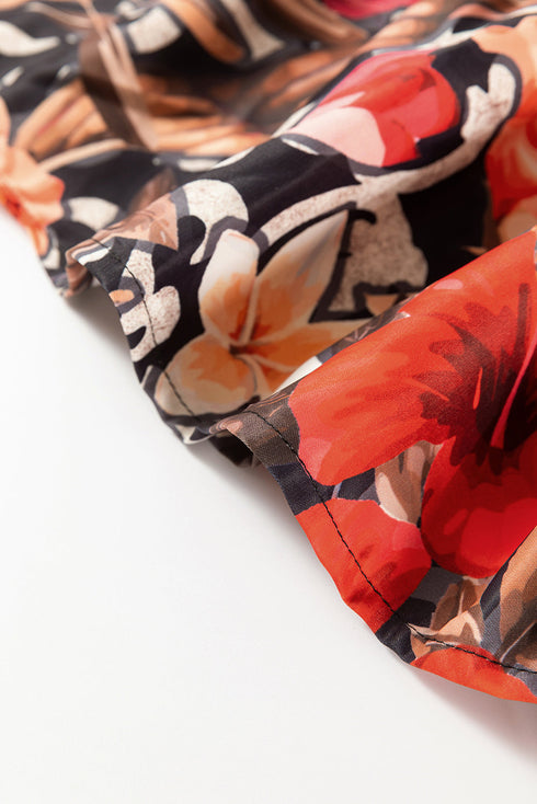 The Isabella Retro Floral Mixed Print Split Neck A-line Ensemble