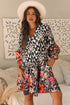 The Isabella Retro Floral Mixed Print Split Neck A-line Ensemble