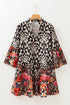 The Isabella Retro Floral Mixed Print Split Neck A-line Ensemble