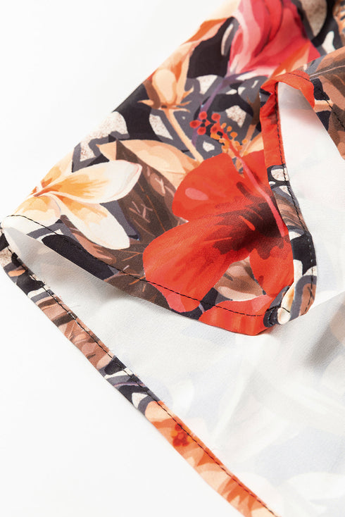 The Isabella Retro Floral Mixed Print Split Neck A-line Ensemble