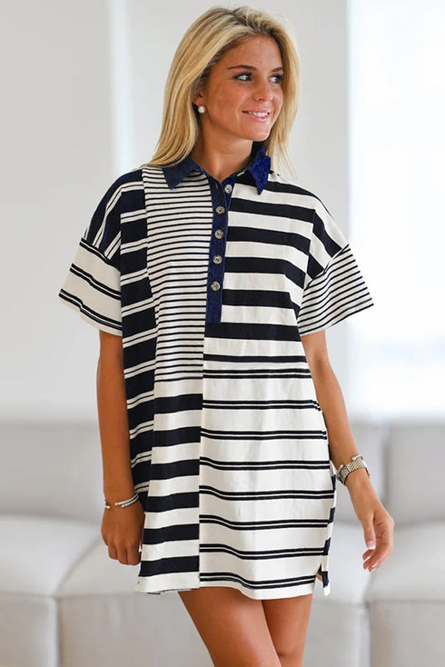 The Isabella Stripe Half Placket Polo T Shirt Ensemble