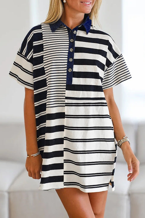 The Isabella Stripe Half Placket Polo T Shirt Ensemble