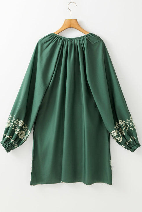 The Isabella Tie Neck Boho Floral Pattern Puff Sleeve Shift Ensemble