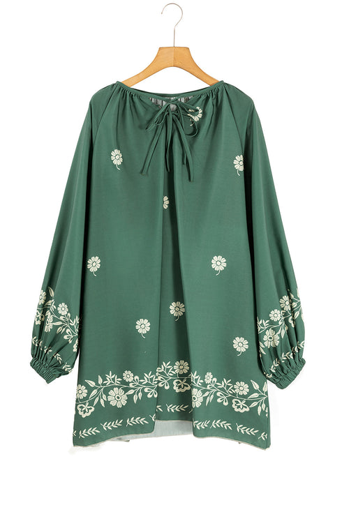 The Isabella Tie Neck Boho Floral Pattern Puff Sleeve Shift Ensemble