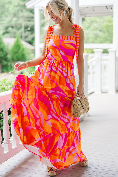 The Magnolia Stroll Knotted Shoulder Abstract Maxi Dress