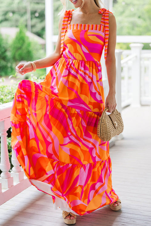 The Magnolia Stroll Knotted Shoulder Abstract Maxi Dress