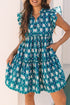 The Retro Floral Print Split Neck Ruffle Short Sleeve Dress