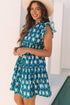 The Retro Floral Print Split Neck Ruffle Short Sleeve Dress