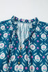 The Retro Floral Print Split Neck Ruffle Short Sleeve Dress