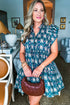 The Retro Floral Print Split Neck Ruffle Short Sleeve Dress