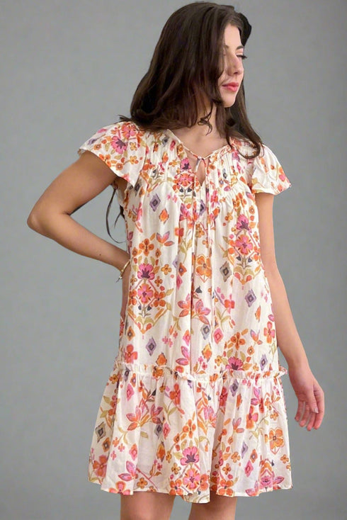 The Savannah Charm Ruffled Flutter Sleeve Floral Mini Dress