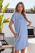 The Solid Color Textu Crinkle Short Sleeve T Shirt Dress