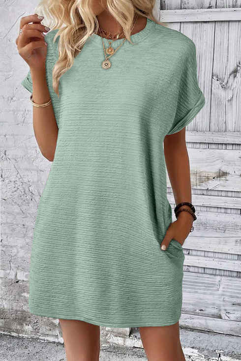 The Solid Color Textu Crinkle Short Sleeve T Shirt Dress