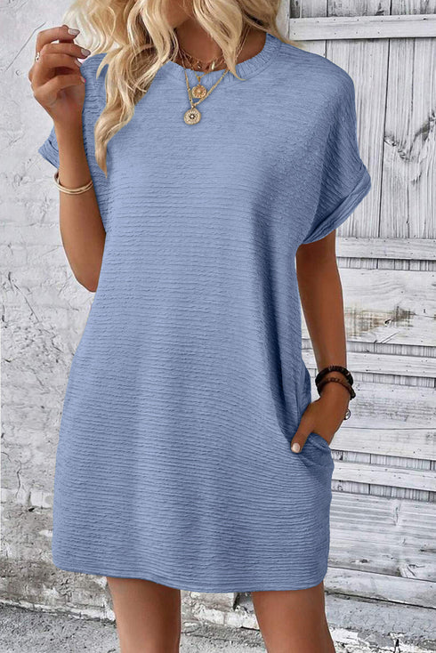 The Solid Color Textu Crinkle Short Sleeve T Shirt Dress