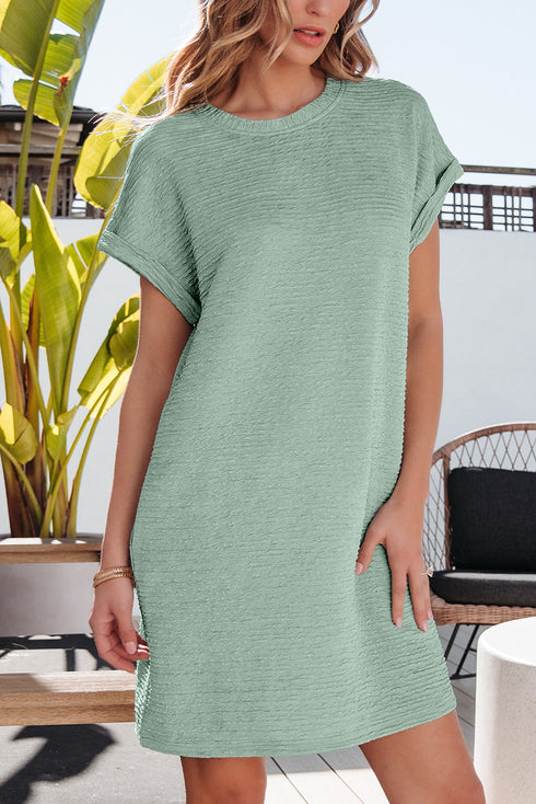 The Solid Color Textu Crinkle Short Sleeve T Shirt Dress