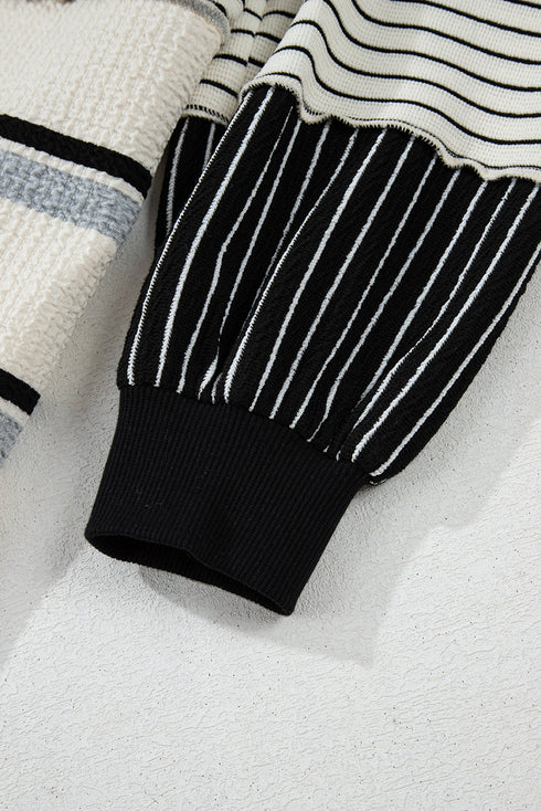 The Stripe Colorblock Knit Henley Collar Shift Long Sleeve Mini Dress