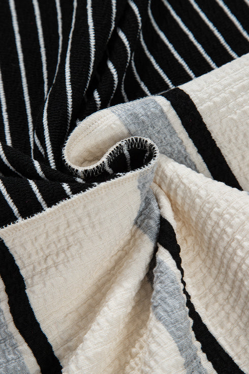 The Stripe Colorblock Knit Henley Collar Shift Long Sleeve Mini Dress