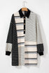The Stripe Colorblock Knit Henley Collar Shift Long Sleeve Mini Dress