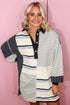 The Stripe Colorblock Knit Henley Collar Shift Long Sleeve Mini Dress