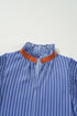 The Stripe Frilly Split Neck Shir Ruffle Sleeve Short Shift Dress