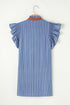 The Stripe Frilly Split Neck Shir Ruffle Sleeve Short Shift Dress