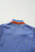 The Stripe Frilly Split Neck Shir Ruffle Sleeve Short Shift Dress
