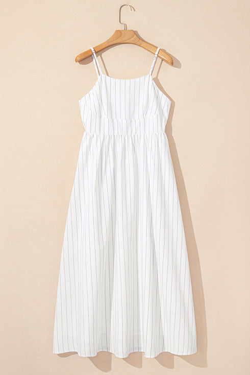 The Stripe Spaghetti Strap Pocketed High Waist Maxi Dress