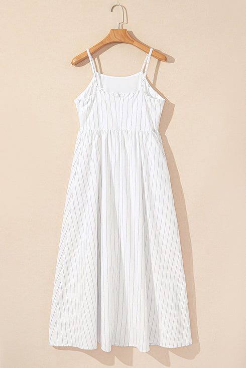 The Stripe Spaghetti Strap Pocketed High Waist Maxi Dress