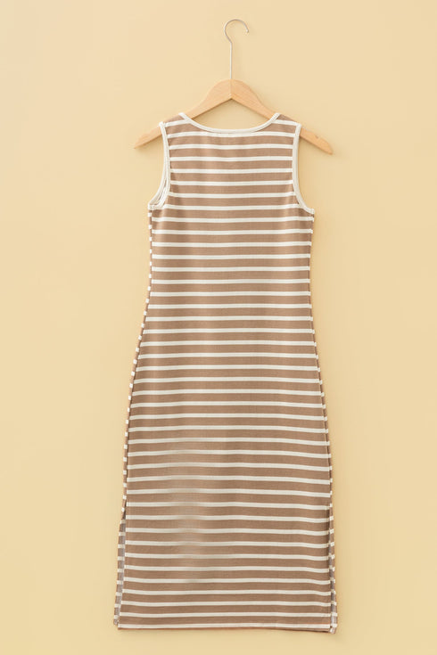 The Veranda Striped Tie-Neck Midi Dress