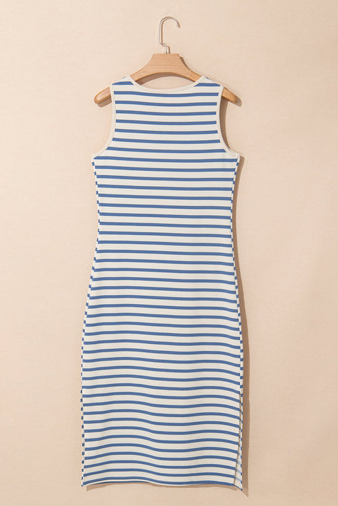 The Veranda Striped Tie-Neck Midi Dress