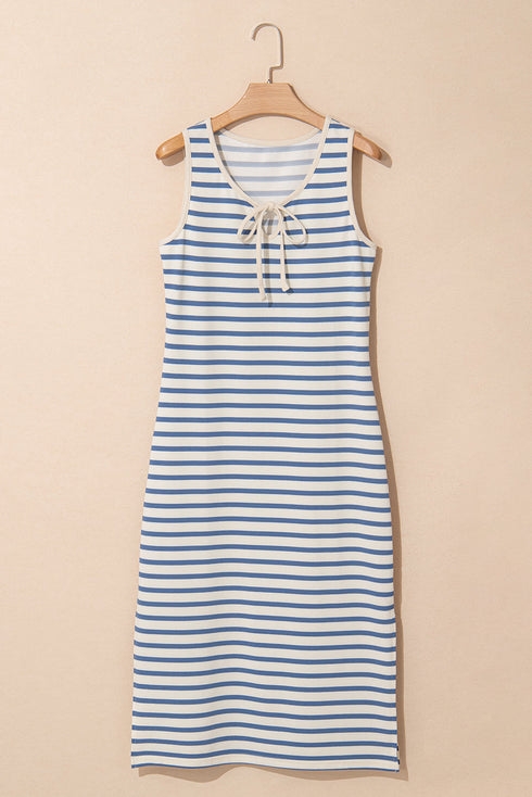 The Veranda Striped Tie-Neck Midi Dress
