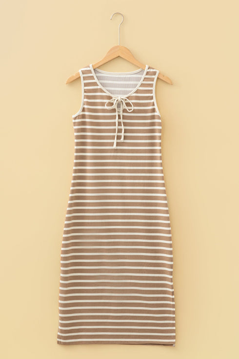 The Veranda Striped Tie-Neck Midi Dress