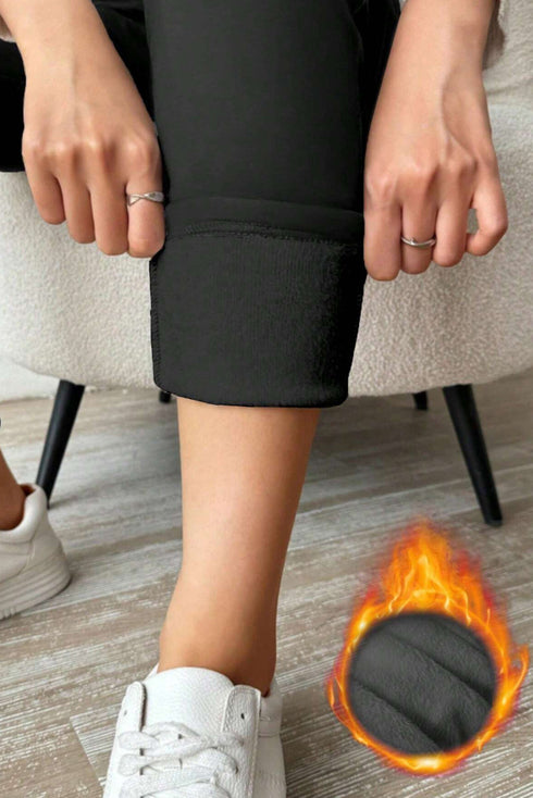 Thermal Fleece Lined Drawstring High Waist Leggings