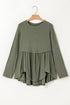 Thermal Ribbed Knit Babydoll Flare Long Sleeve Top