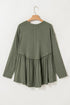 Thermal Ribbed Knit Babydoll Flare Long Sleeve Top