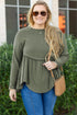 Thermal Ribbed Knit Babydoll Flare Long Sleeve Top