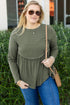 Thermal Ribbed Knit Babydoll Flare Long Sleeve Top