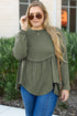 Thermal Ribbed Knit Babydoll Flare Long Sleeve Top
