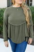 Thermal Ribbed Knit Babydoll Flare Long Sleeve Top