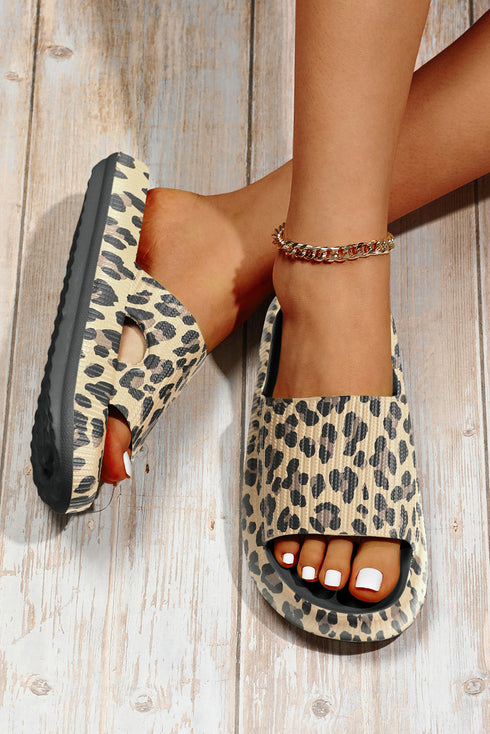 Thick Platform Faux Leather Wild Print Slip On Slippers
