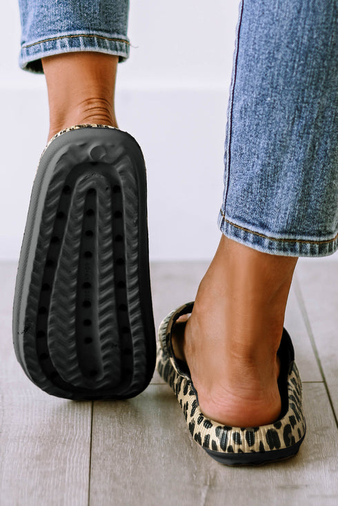 Thick Platform Faux Leather Wild Print Slip On Slippers