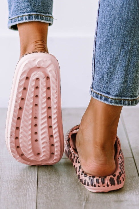 Thick Platform Faux Leather Wild Print Slip On Slippers