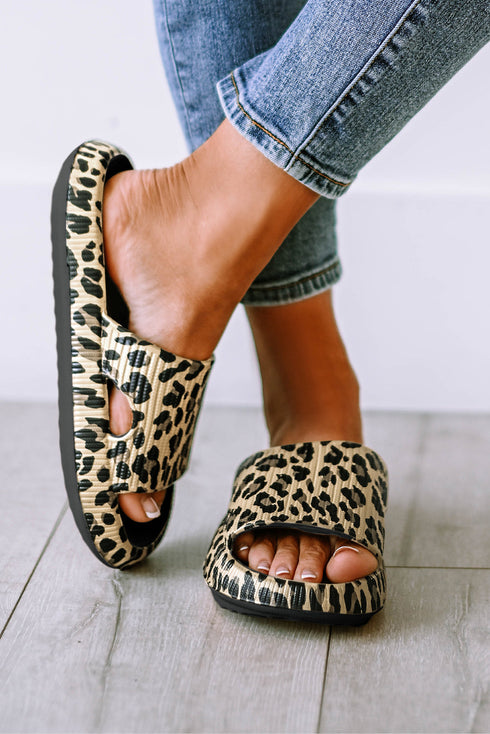 Thick Platform Faux Leather Wild Print Slip On Slippers