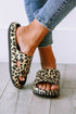 Thick Platform Faux Leather Wild Print Slip On Slippers
