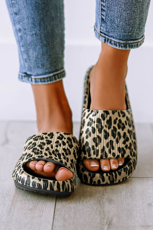 Thick Platform Faux Leather Wild Print Slip On Slippers