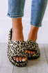 Thick Platform Faux Leather Wild Print Slip On Slippers