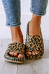 Thick Platform Faux Leather Wild Print Slip On Slippers