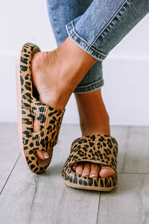 Thick Platform Faux Leather Wild Print Slip On Slippers