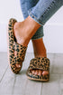 Thick Platform Faux Leather Wild Print Slip On Slippers