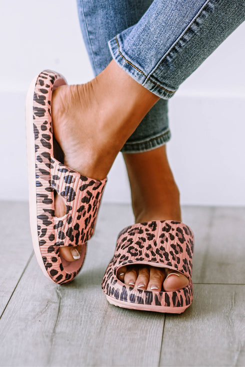 Thick Platform Faux Leather Wild Print Slip On Slippers